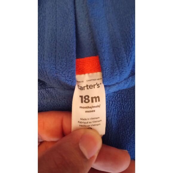 Carter's Baby Boy Blue and Gray Fleece Hooded Jumpsuit 18M - Picture 2 of 3